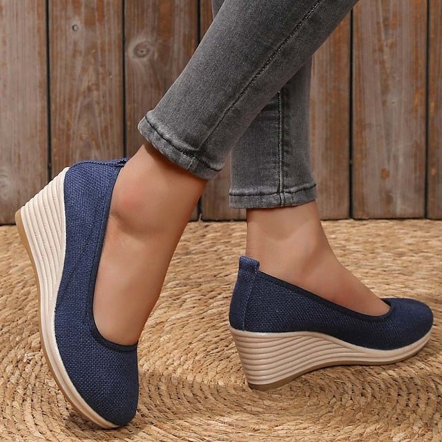 Women's Heels Wedge Heels Espadrilles Comfort Shoes Outdoor Daily Summer Wedge Heel Round Toe Elegant Casual Comfort Canvas Loafer Solid Color White flat Black flat Black