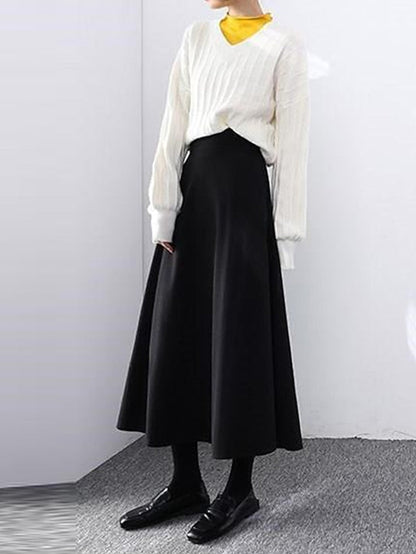 Women's Skirt A Line Maxi Polyester Black Skirts Winter Ruched Fashion Casual Street Daily S M L