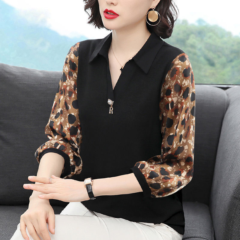 Lovwvol Casual V-Neck Half Sleeve Women Chiffon Blouses Shirts Lady Leopard Patchwork Spring Summer Style Blusas Tops