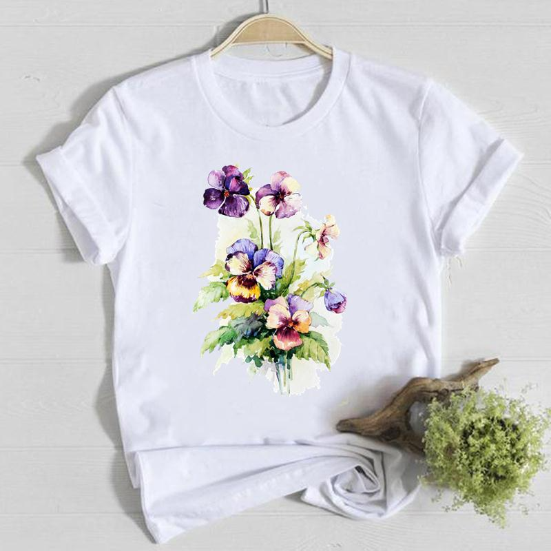 Lovwvol Women Flower Short Sleeve Print Floral Watercolor Clothes Summer Shirt T-shirts Top T Graphic Female Ladies Womens Tee T-Shirt