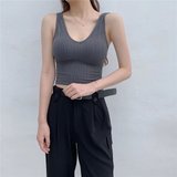 Lovwvol Tank Tops Sexy Crop Vest Solid Harajuku Korean Female Off Shoulder Knitted V Neck Khaki White Summer Women Short Tops