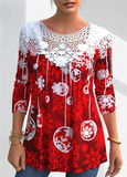 Lovwvol Plus Size 4xl 5XL T-Shirt  Female Spring New Tops V-neck Half Sleeve Lace Splice Print Boho Women shirt