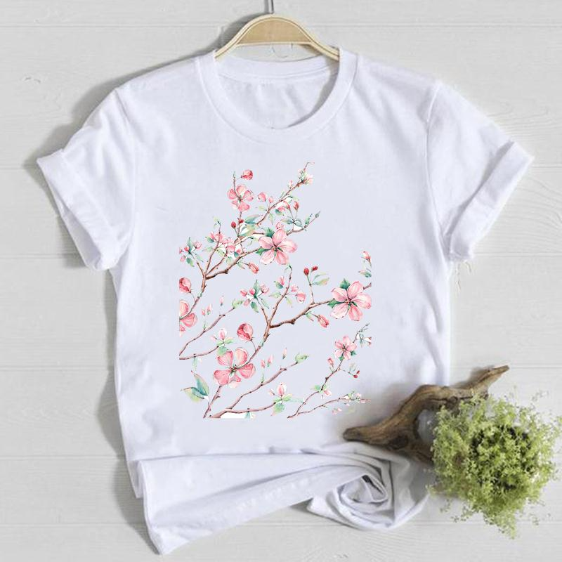 Lovwvol Women Flower Short Sleeve Print Floral Watercolor Clothes Summer Shirt T-shirts Top T Graphic Female Ladies Womens Tee T-Shirt