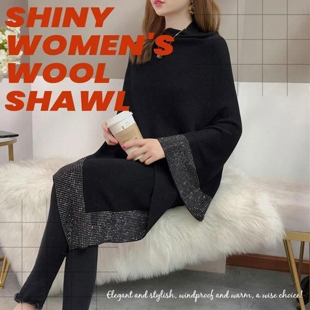 Lovwvol Knitted Capes & Ponchos Women Bat Sleeve Cape Shawl Mujer Loose Bat Shirt Oversized Coat Spring Rhinestone Female Knitwear
