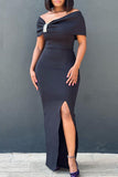 Lovwvol Hnewly - Black Elegant Formal Plain Slit With Bow Asymmetrical Collar Evening Dress Dresses
