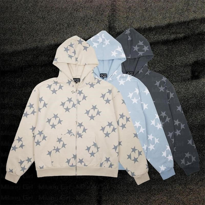 lovwvol Vintage Star Graphic Hoodies Jacket Y2K Oversized Long Sleeve Sweatshirt Streetwear Fashion Harajuku Print Pocket Zipper Hoodie