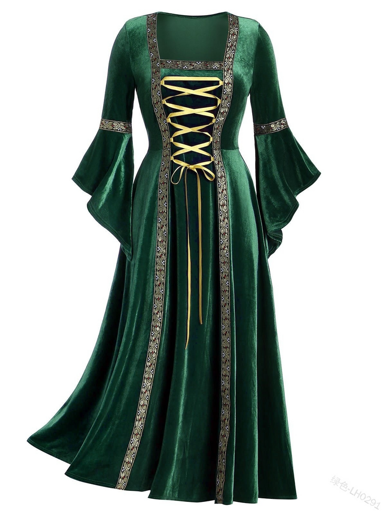 Lovwvol Victoria Renaissance Medieval Cosplay Halloween Costumes for Women Long Sleeve Middle Ages Carnival Party Vintage Court Dress
