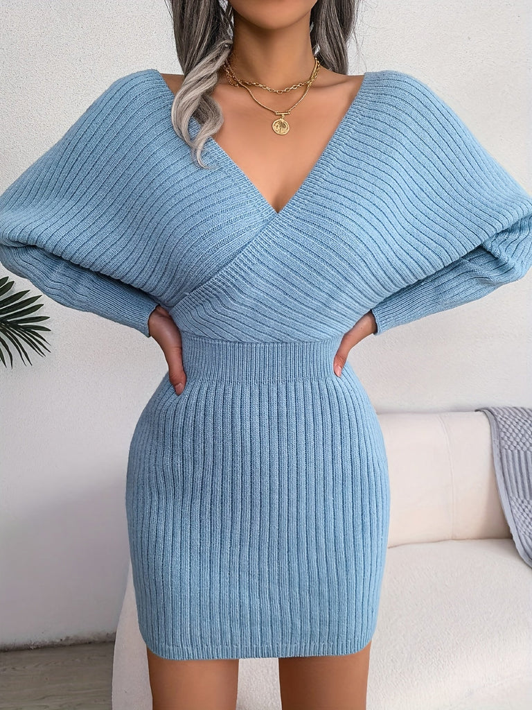 Lovwvol Women's Sweater Dress Long Sleeve Cocktail Dresses Wrap Knit Sweater Sexy Dress