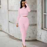 Lovwvol Two Piece Sets Women Solid Autumn Tracksuits High Waist Stretchy Sportswear Hot Crop Tops And Leggings Matching Outfits