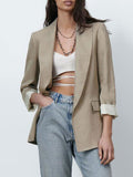 lovwvol summer new style women's all-match casual loose linen casual suit jacket with printed cuffs