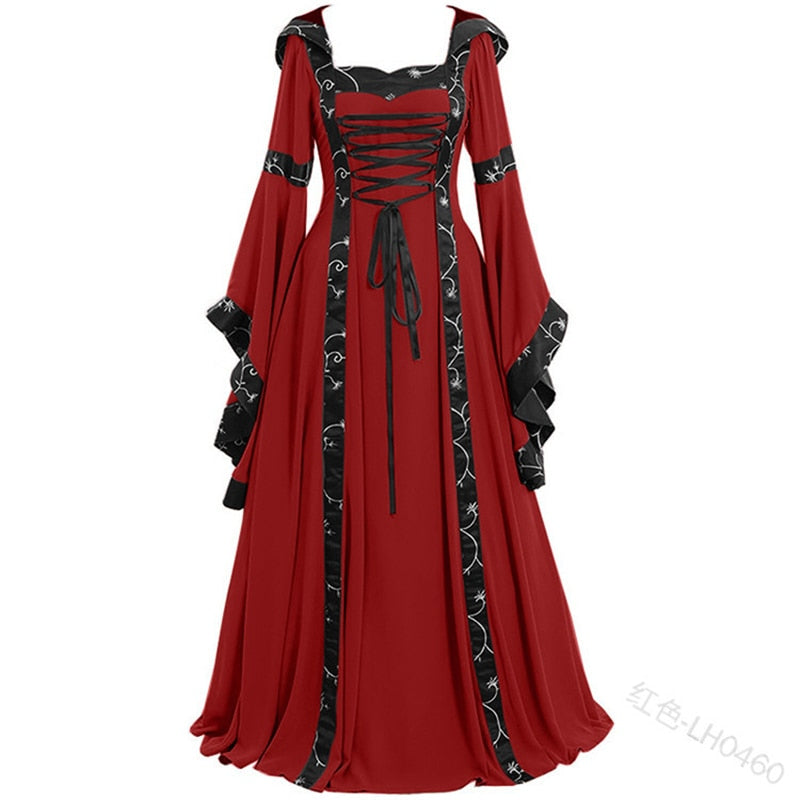 Lovwvol Women Medeival Gothic Cosplay Dresses Victoria Steampunk Hoodies Bandage Halloween Noble Palace Bell  Long  Carnival Costumes