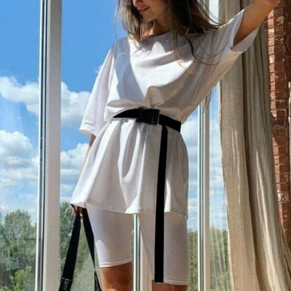 lovwvol New Casual Solid Women's Two Piece Suit with Belt Solid Color Home Loose Sports Fashion Leisure Suit Summer Clothing