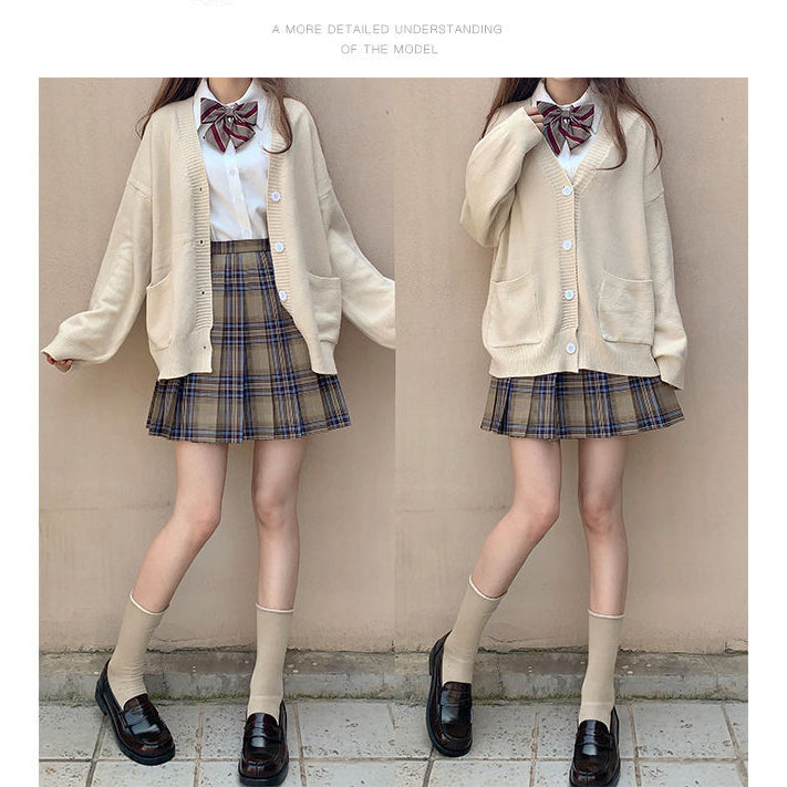 Lovwvol Japanese School Basic Sweaters Women Autumn Kawaii Solid V-neck Loose Knitted Cardigan Preppy Style JK Uniform Cosplay