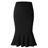 Lovwvol New Hot Sale Fashion Women's Spring Autumn Elastic High Waist Ruffles Skirts Woman Slim Mermaid Skirt 3 Colors Plus Size