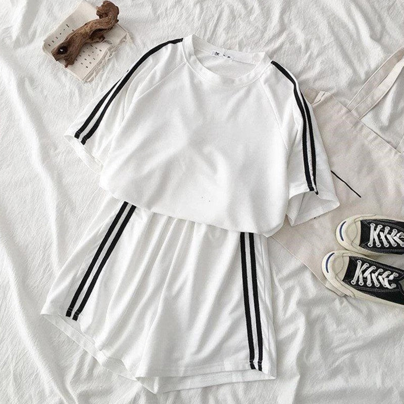 lovwvol  Summer Striped Tracksuit For Women Sets Short Sleeve T Shirt Two Piece Shorts Set Female Loose Casual Sport 2pc Sets Ladies