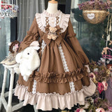 Lovwvol Japanese Gothic Lolita Dress Women Kawaii Bow Bear Lace Blue Dress Long Sleeve Princess Dress Halloween Costume Gift For Girls