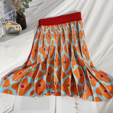 lovwvol Summer Runway Knit Skirt Suit Women Short Sleeve Flower Sweater Top+Mini Pleated Skirt Set Girls Student 2pcs Suit