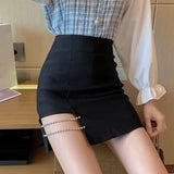 lovwvol Mini Skirts Women Side-slit Crystal-chain Korean Style Slim Trendy Elegant Patchwork Female Bottom Summer Popular Chic Ulzzang