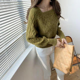 Lovwvol Sweaters Women Fashion Slim Square Collar Long Sleeve Knitting Solid Simple Soft Cozy Tender Design Ulzzang Feminine Pullovers Winter Night Out Outfit