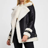Lovwvol Autumn Winter Coat Women Pu Faux Soft Leather Black White Sheepskin Fur Jacket Female Aviator Outwear Casaco Feminino Bday Outfits Black Girl