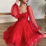 Lovwvol Hnewly Women's Elegant Lace Patchwork Dress Party Solid A Line Robe Autumn Red Sequein Dresses Female Holiday Knee Vestidos