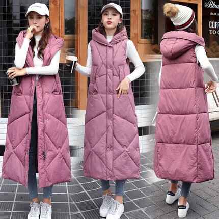 lovwvol New X-Long Hooded Vests Parkas Fashion Winter Jacket Women Casual Thick Down Cotton Winter Coat Women Warm Waistcoat
