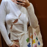 lovwvol Long Sleeve Spring Autumn Knitted Women Tops Sweaters T-Shirts Elegant Hollow Out Top Tees Streetwear Y2K Clothes