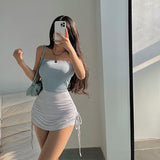 Lovwvol Summer Solid Color Youth Female With Chest Pad Camisole Korean Hot Girl Sexy Open Navel Bottomed Tube Tops 7BIL