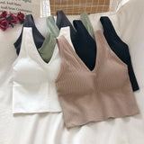 Lovwvol Tank Tops Sexy Crop Vest Solid Harajuku Korean Female Off Shoulder Knitted V Neck Khaki White Summer Women Short Tops