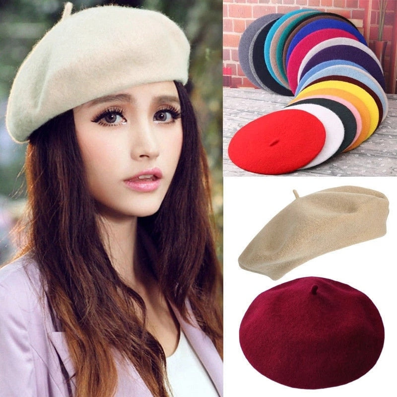 Lovwvol 30 colors available Women Girl Beret French Artist Warm Wool Winter Beanie Hat Solid Color Retro Beret Elegant Lady Winter Caps
