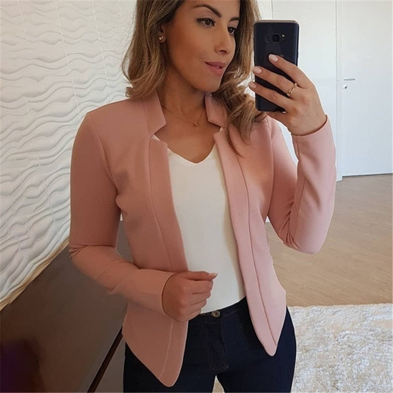 Lovwvol Trendy Office Outfits Women Thin Coat Spring Female Long Sleeve Open Stitch White OL Womens Jackets and Coats Femme Plus SIze 5XL Clothes