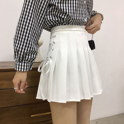 lovwvol  new pleated high waist A-line skirt female all-match mini skirt hip-hop suspender skirt campus style sexy female skirt