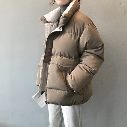 lovwvol  Women's Winter Jacket Streetwear Polyester Zipper Straight 3 Solid Color Padded Coat Warm Femme Parka Black Women Clothing