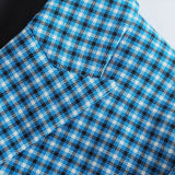 lovwvol Women Two-piece Set Blue Plaid Vintage Office Lady Single Button Short Blazer Female Streetwera Slim High Waist Skirt Suits