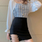 lovwvol Mini Skirts Women Side-slit Crystal-chain Korean Style Slim Trendy Elegant Patchwork Female Bottom Summer Popular Chic Ulzzang