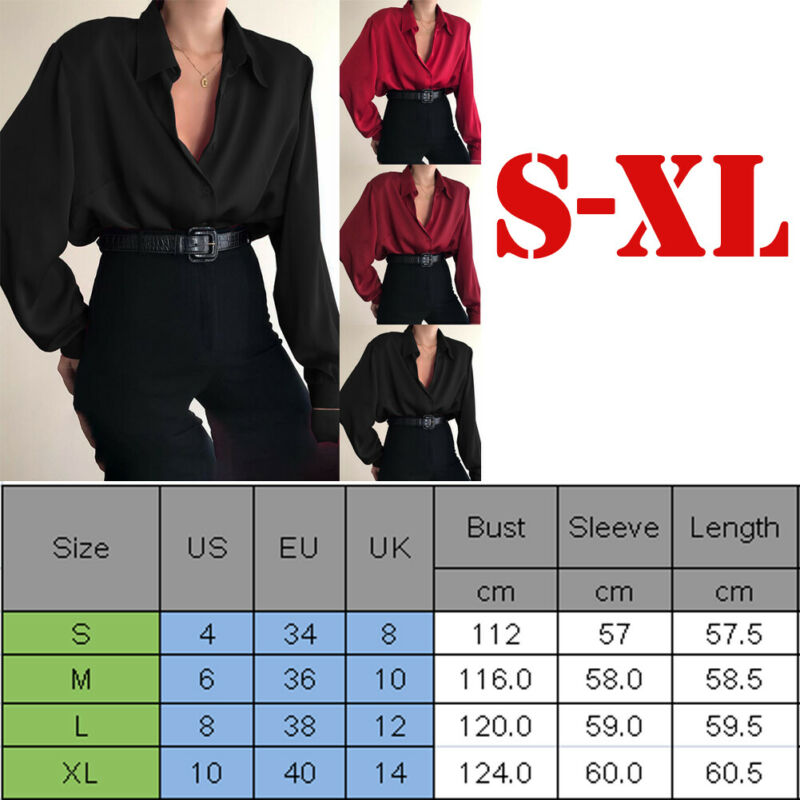 Women Button Blouses Turn Down Collar Shirts Office Lady Long Sleeve Casual Blouse Loose OL Shirt Baggy Tops Red/Wine Red /Black