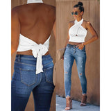 Lovwvol Summer Women Tank Top Casual Sleeveless Vest Tops Open Back Knotted Design Top Backless Bowknot Design Sexy Top Tank Tops
