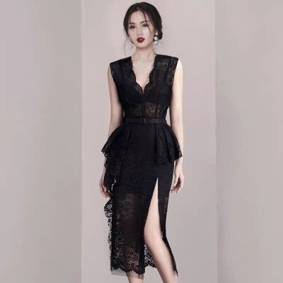 Lovwvol Hnewly Summer Robe Femme Korean Elegant Lace Cotton Maxi Dress Women Sleeveless V-Neck Embroidered Mermaid Long Party Dress