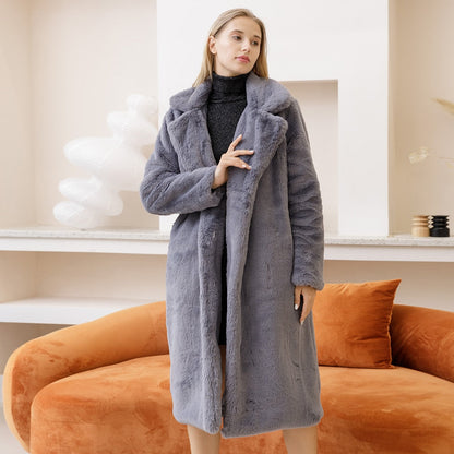 lovwvol  New Women Winter Warm Faux Fur Coat Thick Women Long Coat Turn Down Collar Women Warm Coat Casaco Feminino