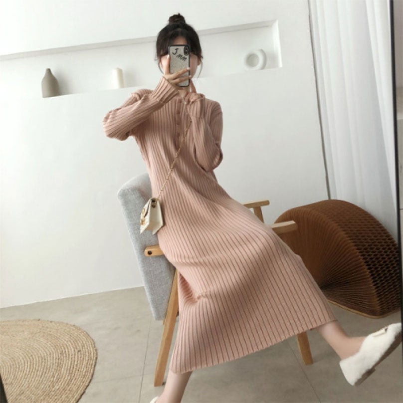 Lovwvol New French Style Long Sweater Dress Knitting Solid Dress Women's Autumn And Winter Wear Minimalism Dress Spring Outfits Trends