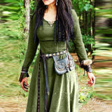 Lovwvol Vintage Dress for Women V-neck Mid-calf Length Gothic Dresses Medieval Ladies Cosplay Renaissance Celtic Viking Gothic Clothing