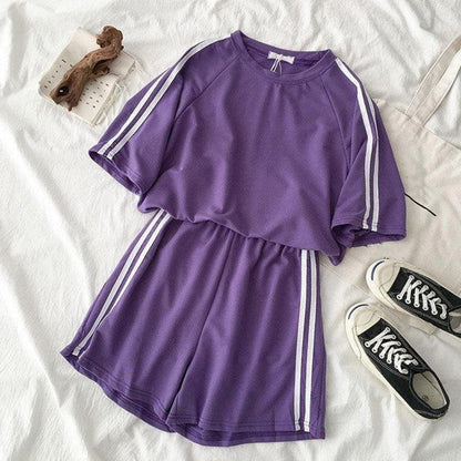 lovwvol  Summer Striped Tracksuit For Women Sets Short Sleeve T Shirt Two Piece Shorts Set Female Loose Casual Sport 2pc Sets Ladies