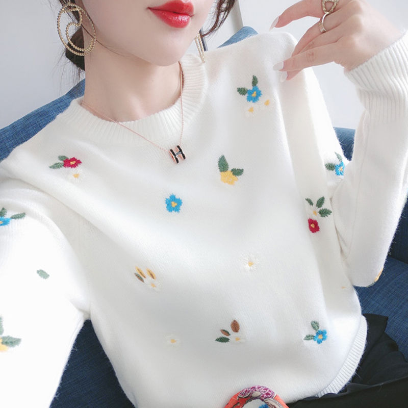 Lovwvol Womens Sweaters Small Daisy Embroidered Spring Round Neck Sweater Top Inner Wear  Ugly Christmas Sweater