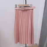 lovwvol New High Waist Women's Pleated Skirts with Belted Spring Summer Minimalism Elegant Office Female Mi-long Skirt Saia