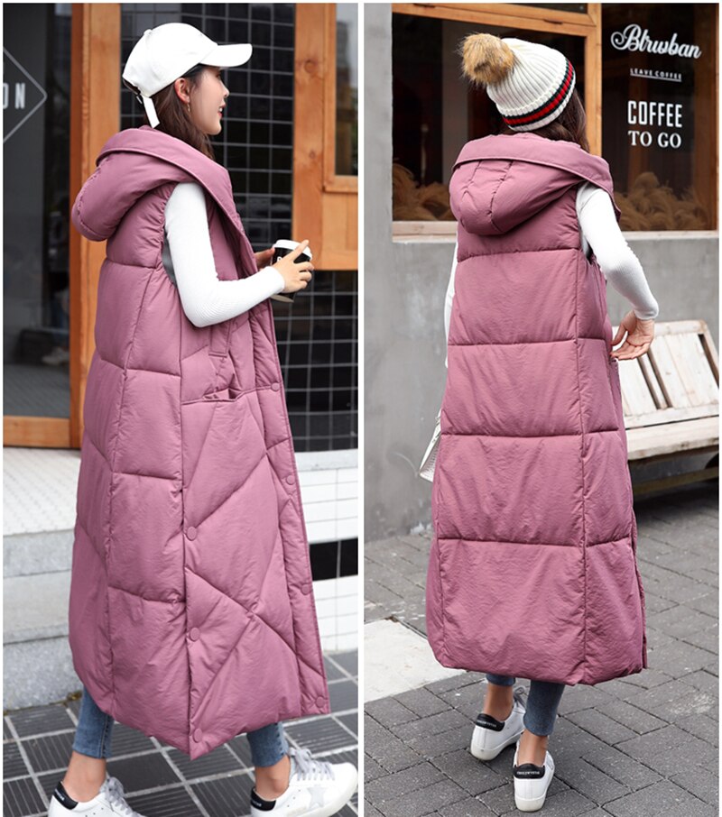 lovwvol New X-Long Hooded Vests Parkas Fashion Winter Jacket Women Casual Thick Down Cotton Winter Coat Women Warm Waistcoat