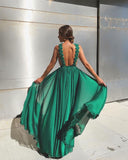 Hnewly Fashion Autumn Sleeveless Green A Line Sexy Backless Prom Dresses Women Elegant Full Length Vestidos De Noche Evening Robes Valentines Day