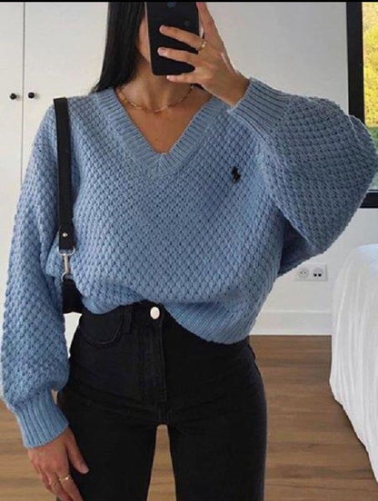 lovwvol  new sweater fashion sexy v-neck loose women's top knitted milky white sweater womens knit sweaters  women clothing