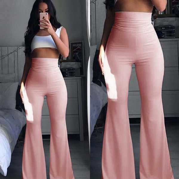 Lovwvol Woman Pants Hippie High Waist Bell Bottoms Ladies Stretch Flare Trousers Solid Color Spring Summer Women Fashion Flares