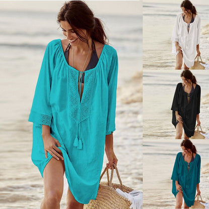 lovwvol  Tunics for Beach Women Swimsuit Cover-ups Woman Swimwear Beach Cover up Beachwear Pareo Mini Dress Saida de Praia