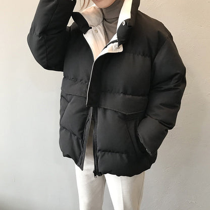 lovwvol  Women's Winter Jacket Streetwear Polyester Zipper Straight 3 Solid Color Padded Coat Warm Femme Parka Black Women Clothing